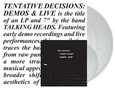 TALKING HEADS - TENTATIVE DECISIONS 1974 - 1976 -LTD- (Disco Vinilo LP)