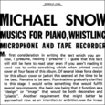 SNOW, MICHAEL - MUSIC FOR PIANO, WHISTLIN (Disco Vinilo LP)